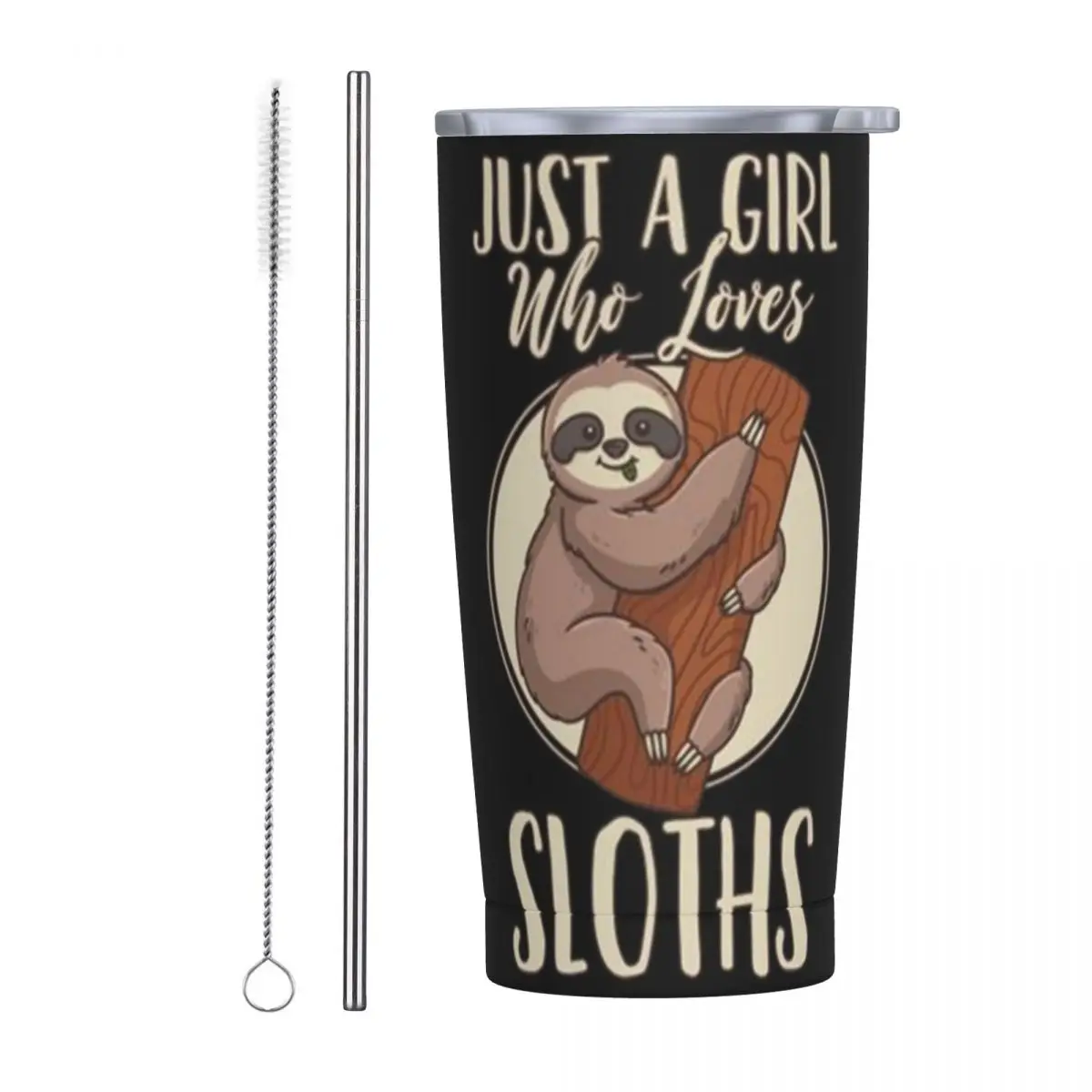 Stainless Steel Tumbler Kawaii Sloth Mugs Cup With Straws Animal Driving Hot Drinks Water Bottle Portable Large Thermal Mug