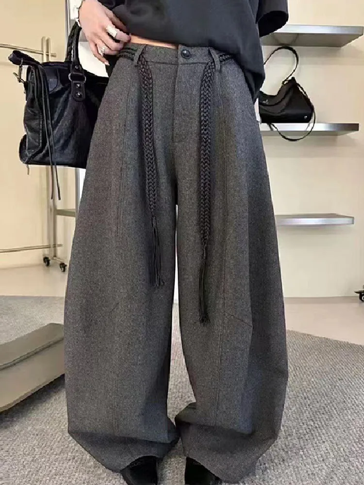 

Шерстяные повседневные брюки с высокой талией и драпировкой, женские широкие брюки прямого кроя, винтажные повседневные брюки для отдыха для женщин