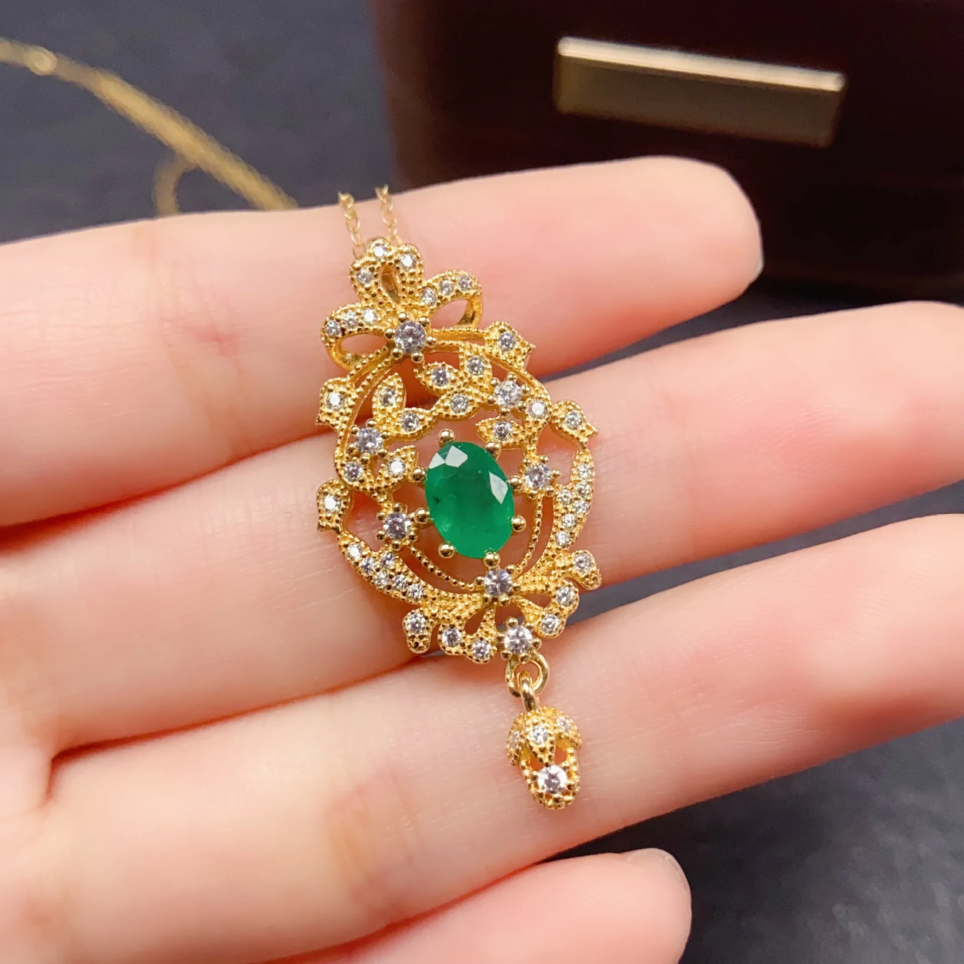 Cross-border Natural Emerald Pendant Accessories Niche High Sense 925 Silver Jewelry 5 * 7 Fashion Factory Direct Sales Inlay
