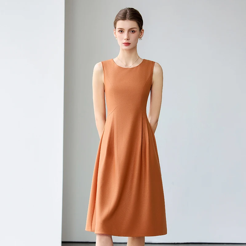 NAVIU – robe débardeur sans manches pour femmes, tenue de bureau coréenne formelle, ligne a, robe de travail d'été pour dames, abricot noir Orange