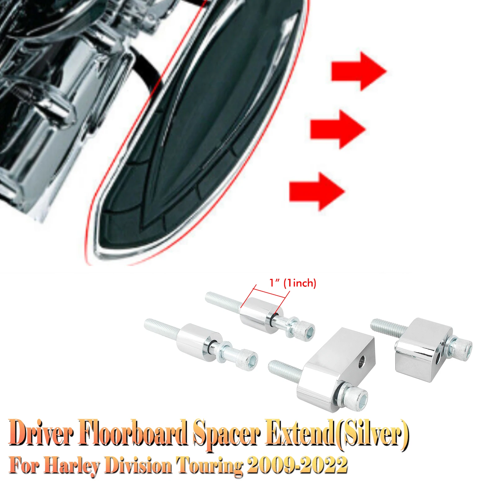 

For Harley Davidson Touring 2009-2022 /Tri-Glide 2010-2013 1 inch 1"Motorcycle Driver Floorboard Spacer Extend Kit