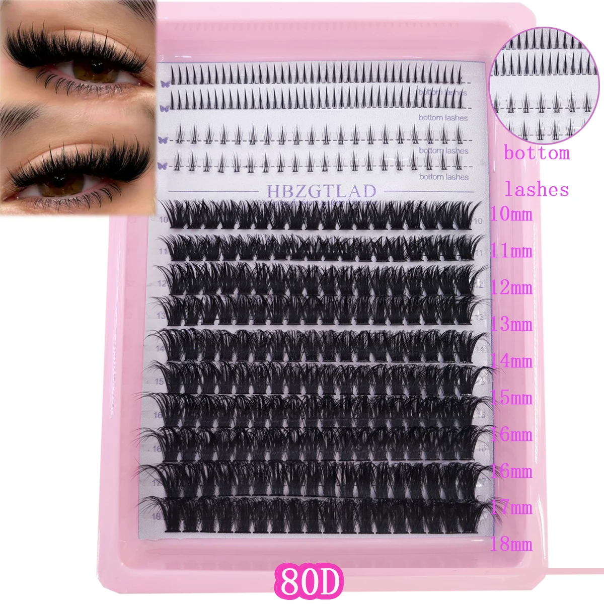 New 14 row 3D fluffy clustered eyelashes 80D/100D/140D/160D thick eyelashes D curled 10-18mm with bottom eyelashes