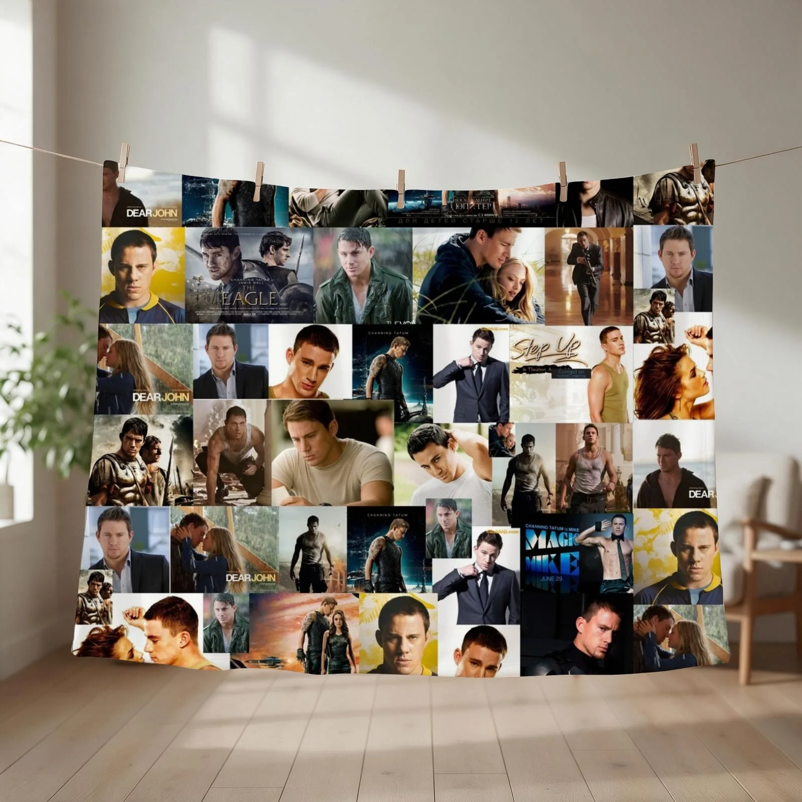 Channing Tatum Seamless Squarish Photo Collage Throw Blanket couch cozy soft plush fuzzy picnic outdoor blanket