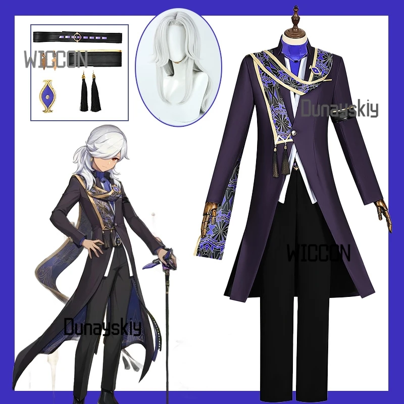 @ # $% Genshin Impact Cyno COS @ # $%^&* Набор Полночный карнавальный наряд Парик Аниме Игровой персонаж Хэллоуин Готовый