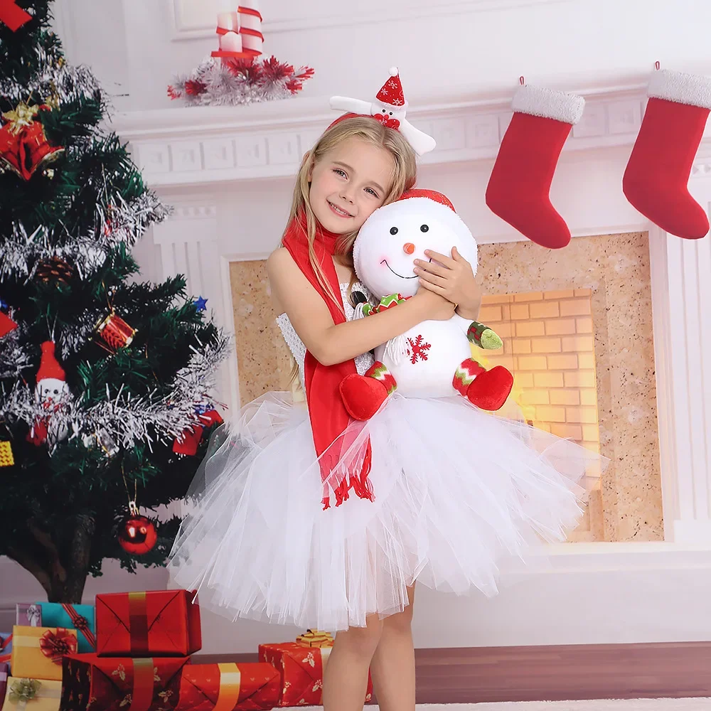 New Christmas Kids Princess Dresses Girls Snowman Dress Up Tutu Children\'s Holiday Show Clothes 3-12 Years Old