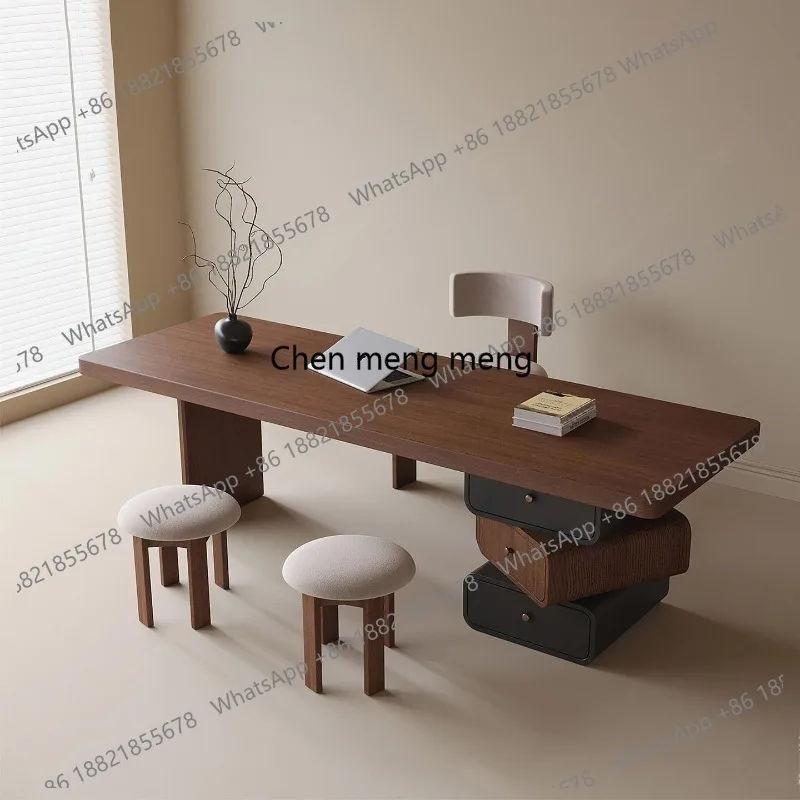 Medieval wabi-sabi style solid wood desk home study desk learning modern simple computer