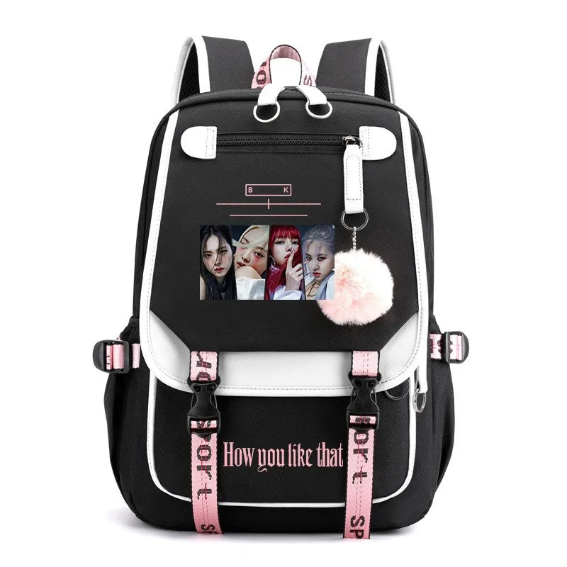 Black Pink Pattern Large Capacity Backpack Casual School Bag Travel Rucksack with for Students Daily Use view 4