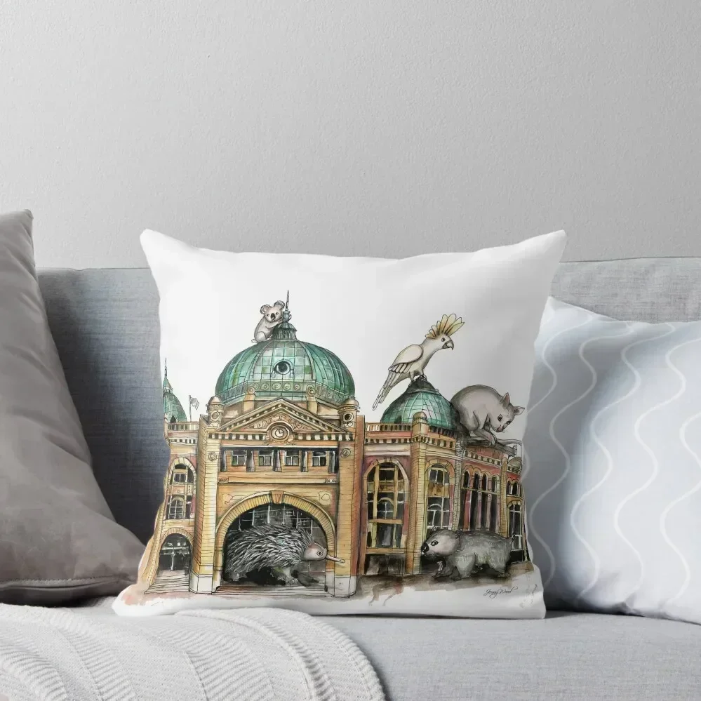 Flinders street station Melbourne Throw Pillow autumn decoration Cushions Home Decor pillow