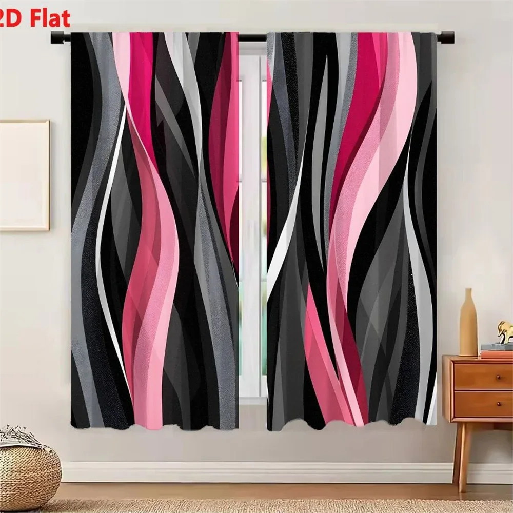 Modern Abstract Pink Black Gray Living Room Curtains Semi-Sheer Decorative Window Drapes for Home Decor