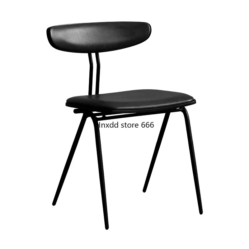Nordic retro leather soft-wrapped wrought iron armrest back dining chair