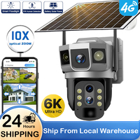 4G Sim Card Solar Camera 10X Optical Zoom Three Screen Outdoor Video Webcam Night Vision Home Security Surveillance V380 Pro APP