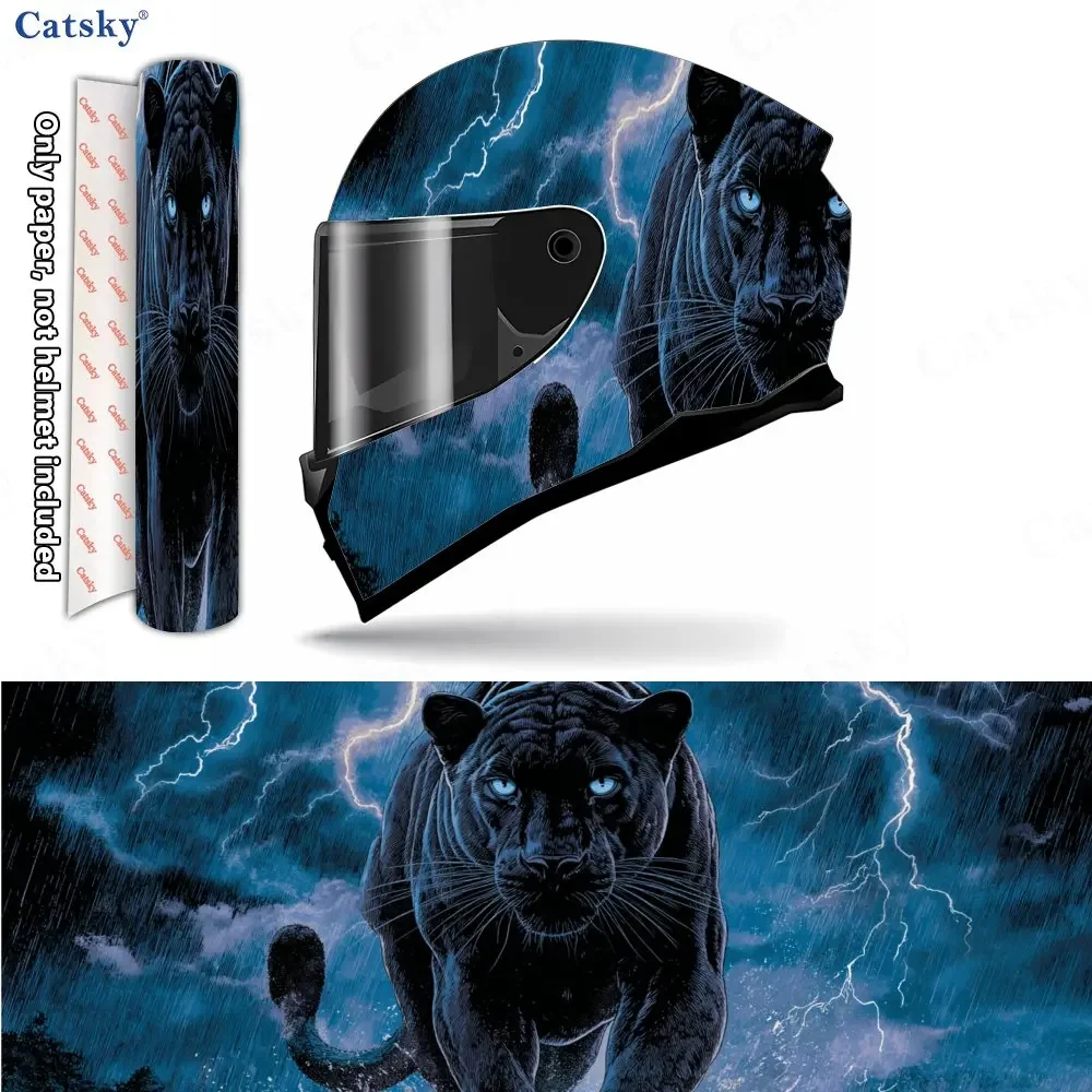 Thunder Panther Storm Wonder Journey Helmet Vinyl Wraps, Waterproof Scratch-Resistant Full Face Helmet Decals, Durable PVC Artis