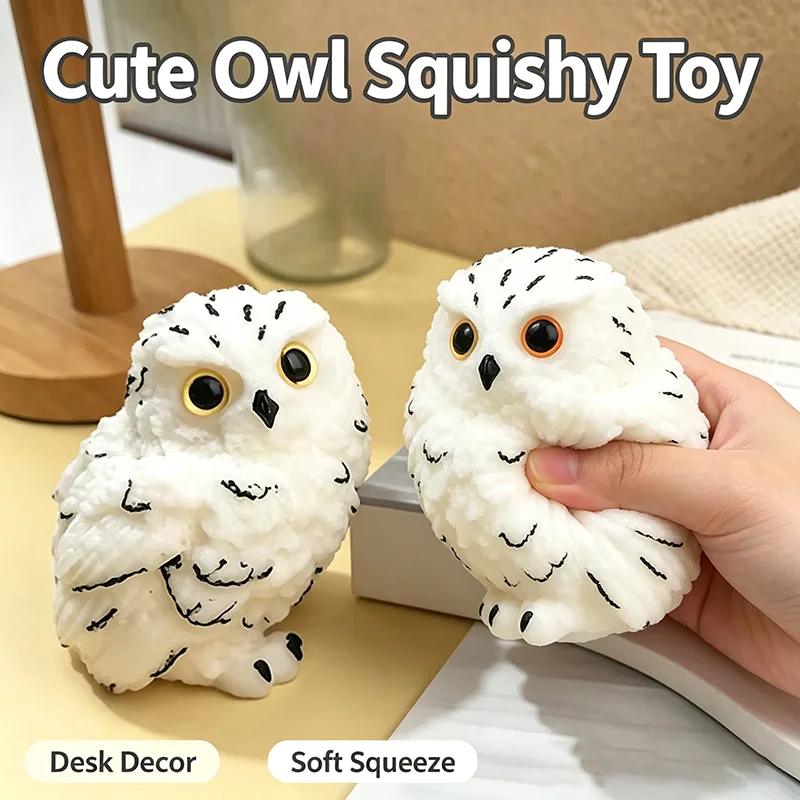Cute Snow Owl Squishy Toy Fluffy Soft Squeeze Fidget Toy Slow Rising Animal Stress Relief Decompression Toy Kids Holiday Gift view 5