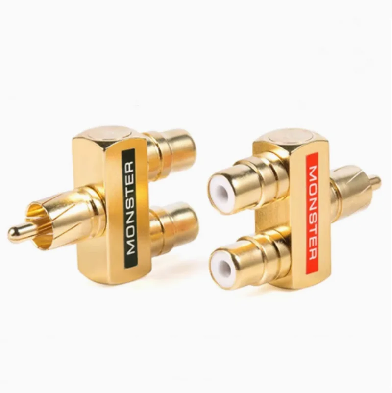 20pcs All copper gold-plated lotus tee Dual audio RCA one-to-two, one male to two female AV adapter