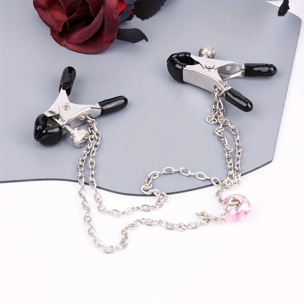 

Metal Nipple Clips with Gem jewelry Pendant Doubled Chains Breast Clamps Flirting Adult Sex Toys for Women and Couples Pleasure