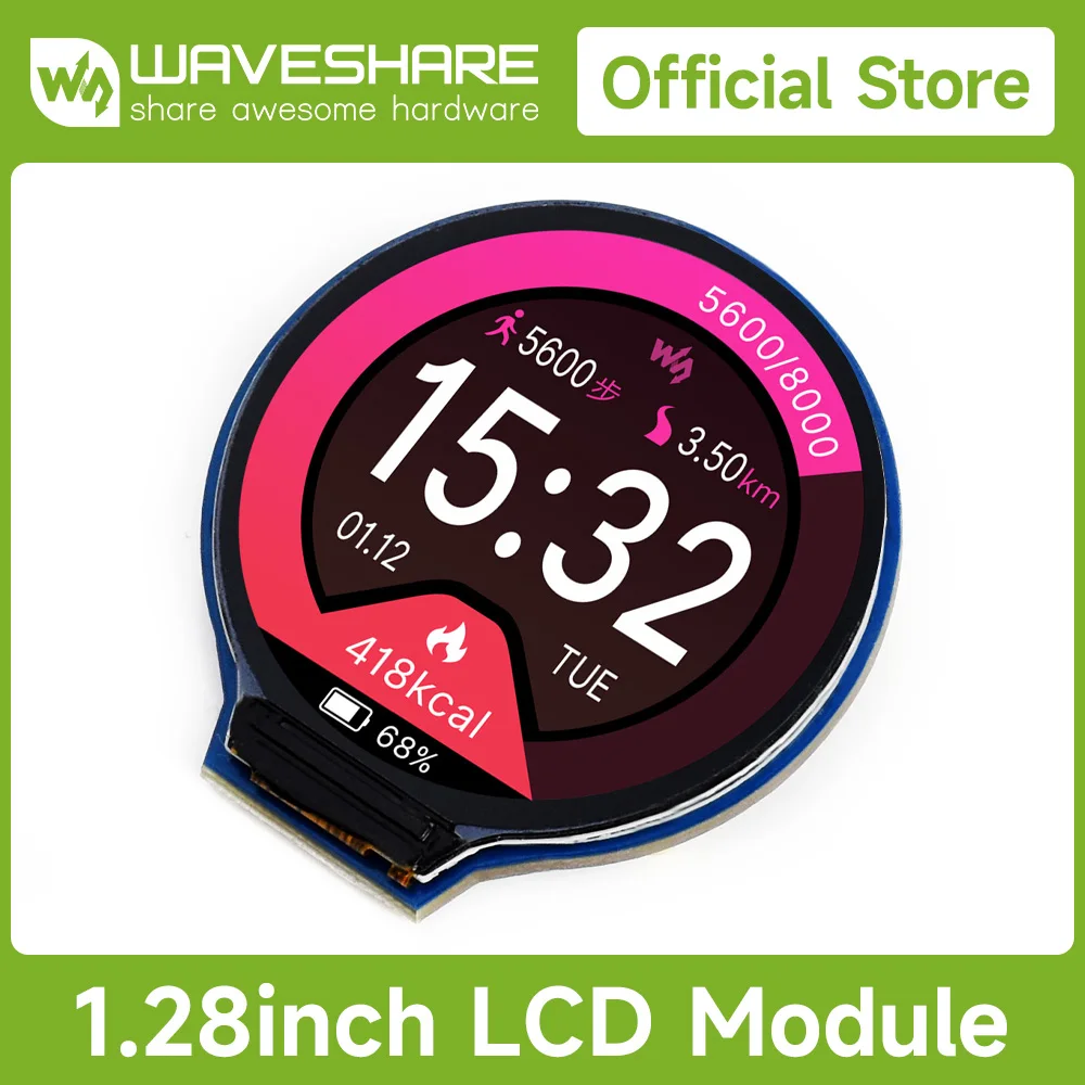 Waveshare 1.28inch Round LCD Display Module,65K RGB Colors,240x240,SPI Interface,Support Raspberry Pi/Jetson Nano/Arduino