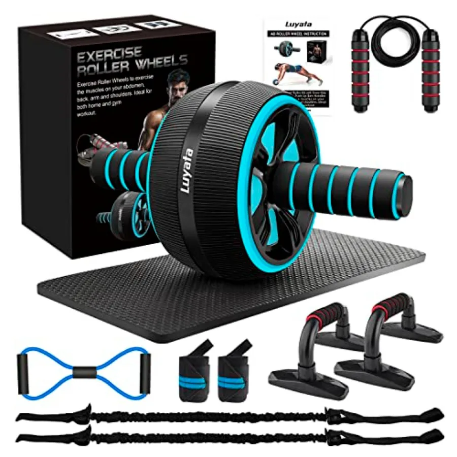 

Ab Roller Wheel, 10-In-1 Ab Exercise Wheels Kit with Resistance Bands, Knee Mat, Jump Rope, Push-Up Bar - Home Gym Equipment fo