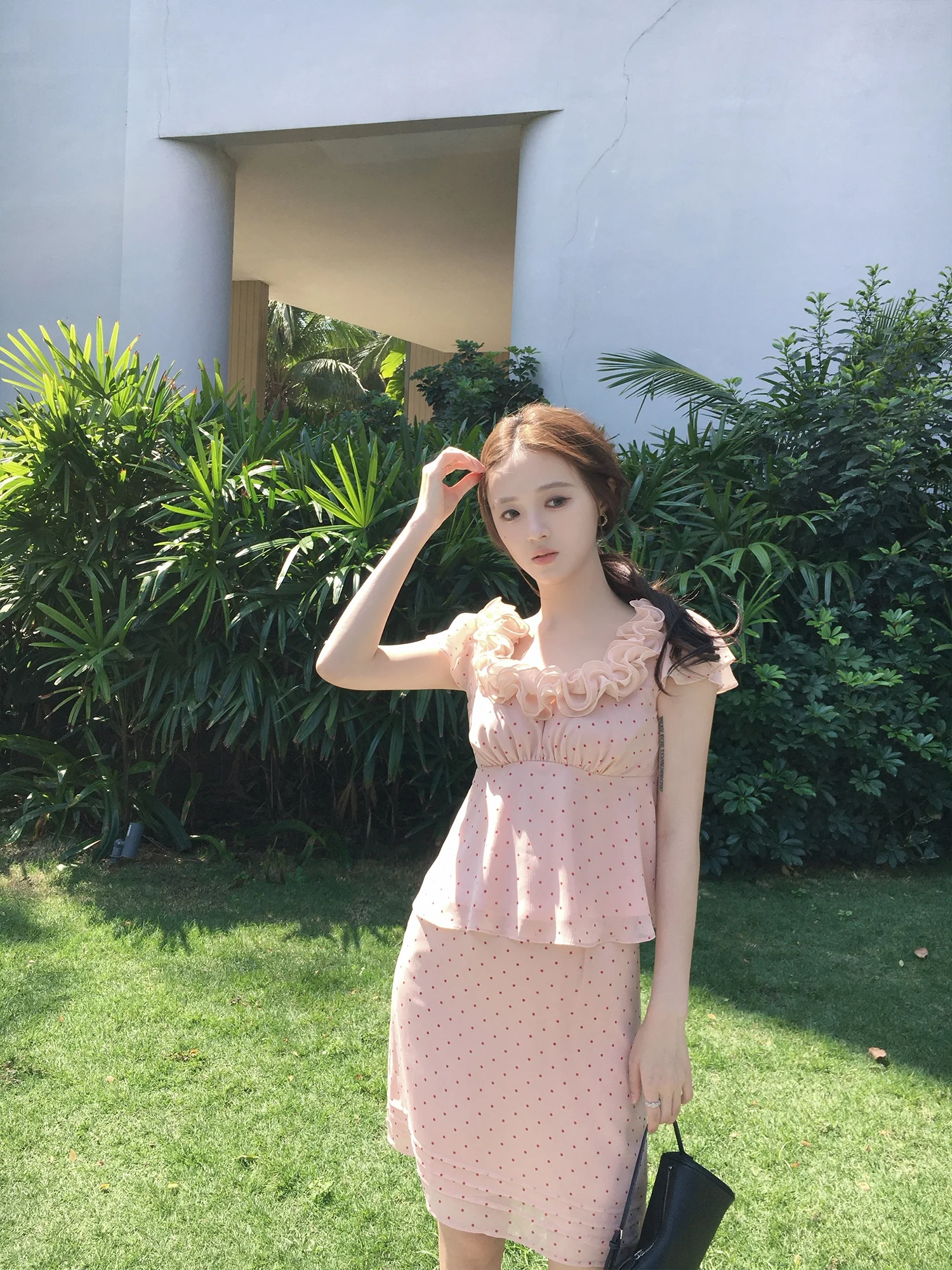 

Neurcz Летний новый комплект из двух предметов: топ с коротким рукавом в горошек и юбка-миди, стройнящий силуэт, модная повседневная одежда