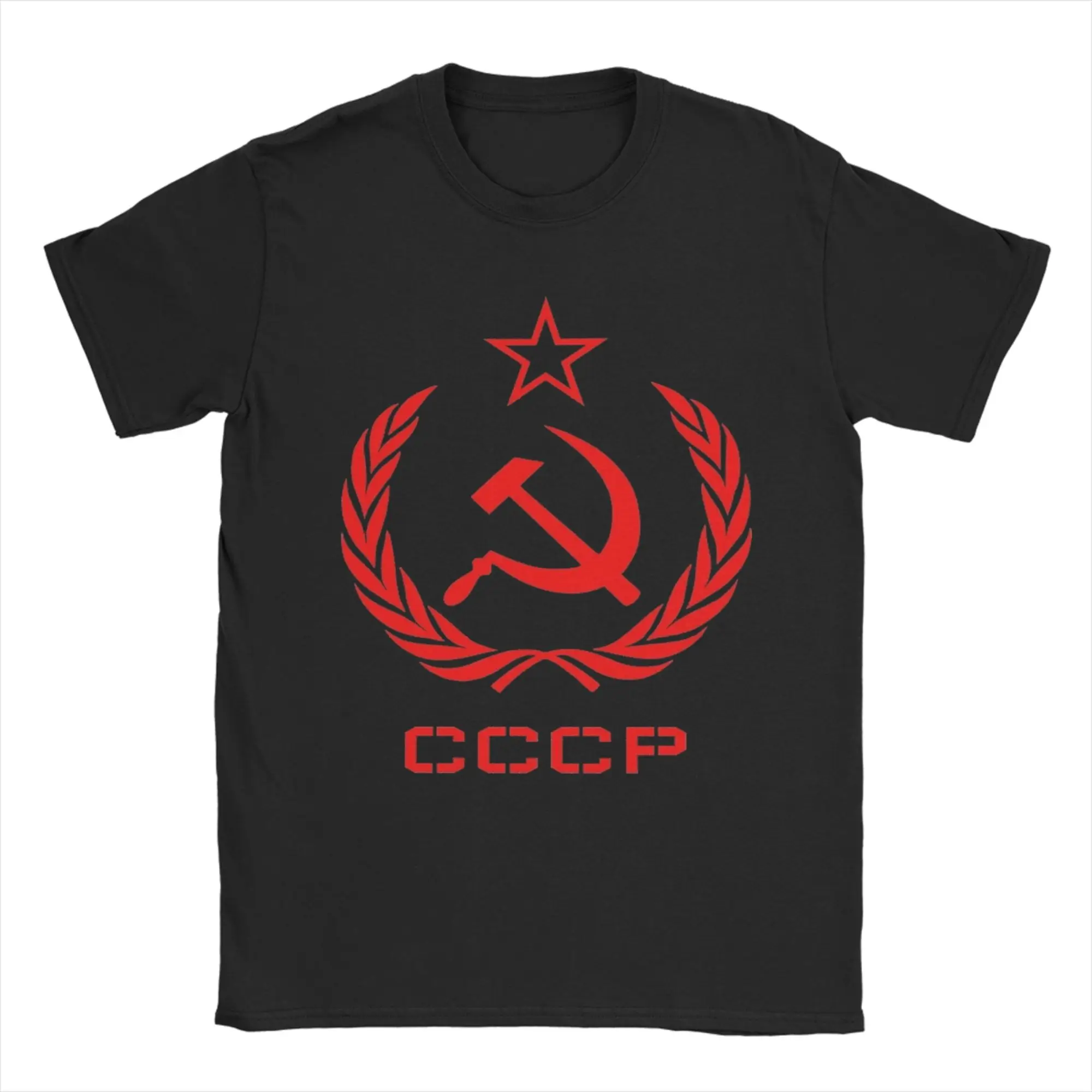 Men Russian USSR Soviet Union Hammer and Sickle CCCP Communist T Shirts 100% Cotton Tops Novelty Short Sleeve Tees T-Shirts
