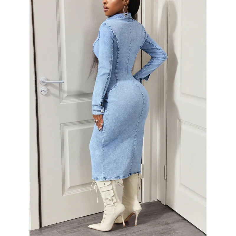 Summer Trendy Women's Denim Dress Fashionable Casual Outing 2026 New Arrival