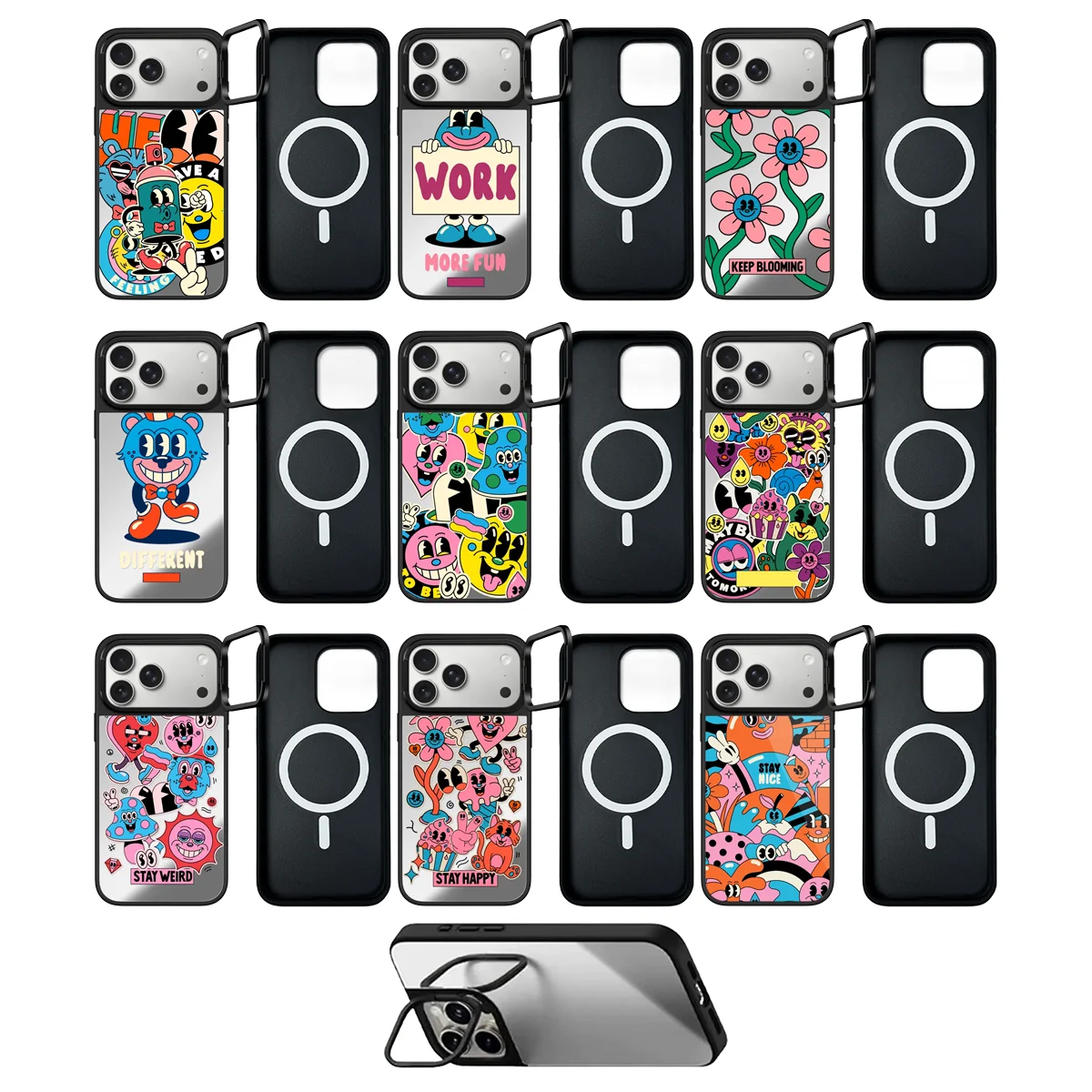 

Stay Weird Camera Ring Stand Black Mirror Surface Phone Cover for IPhone 14 15 16 17 Pro Max Case for IPhone 17Pro