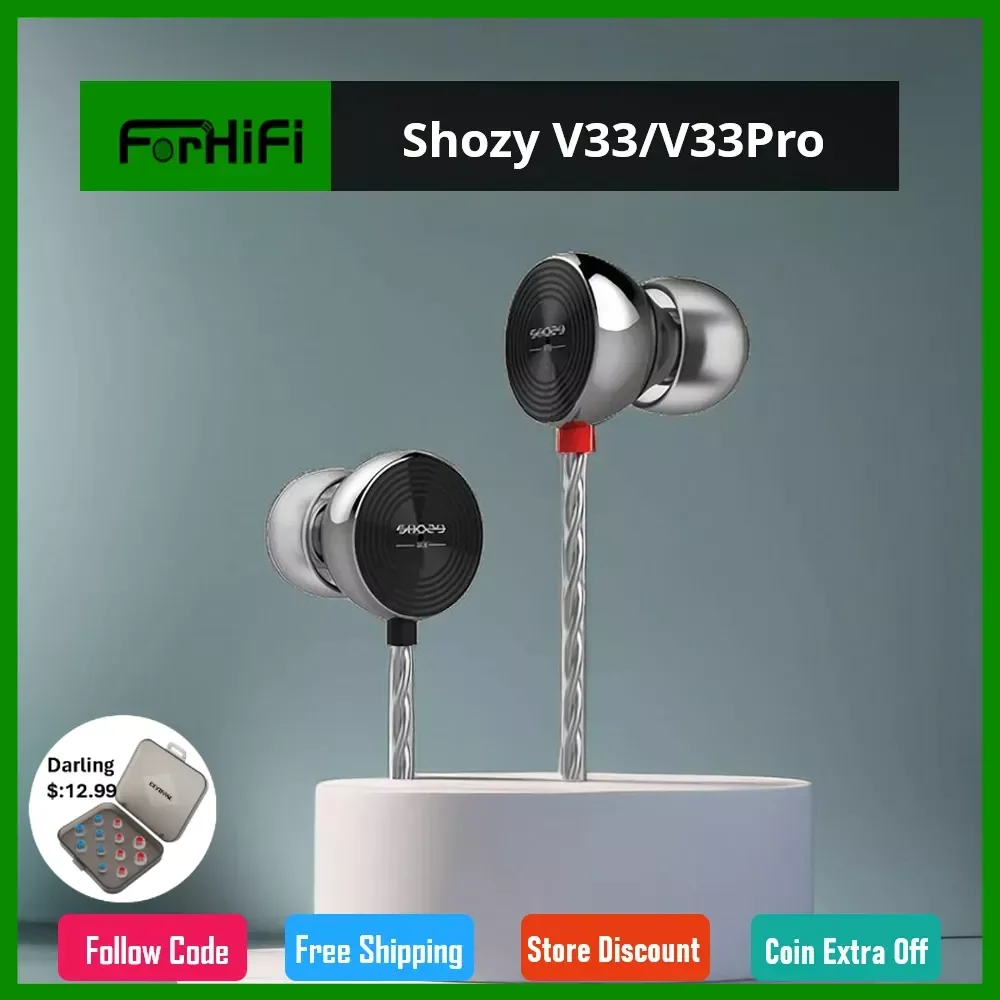 

Shozy V33/V33Pro Dynamic Driver Wired Earphones In Ear Music Earbuds Noise Reduction Bass Headphones with JPC Upgrade Cable