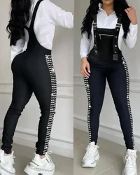 Summer Rhinestone Decor Buckled Suspender Jumpsuit 2025 Women Long Jumpsuits Elegant New Fashion Woman Casual Daily Clothing