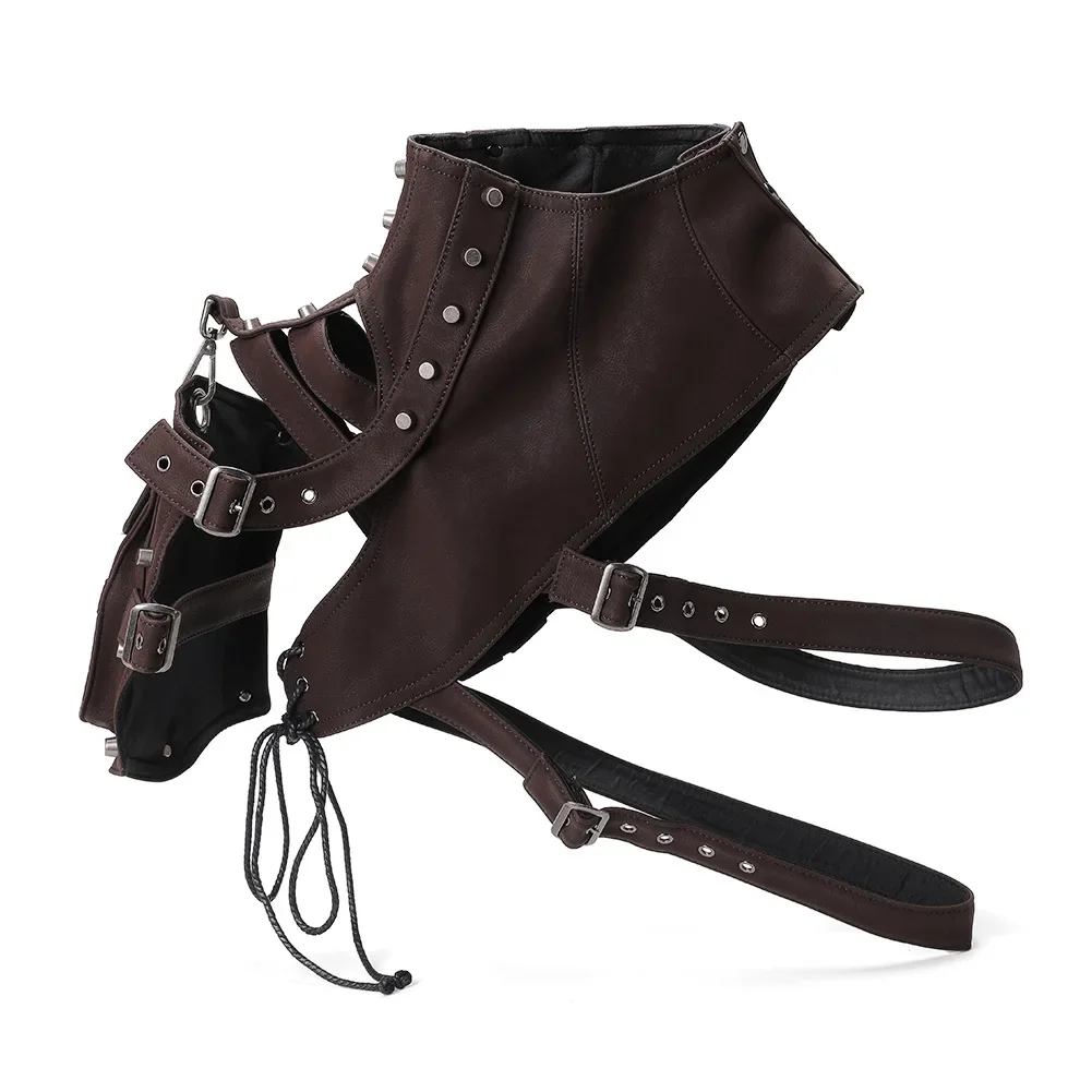

Steampunk Medieval Leather Armor One Shoulder Renaissance Vest With Pockets For Men Women Halloween Cosplay Tops Punk Jacket
