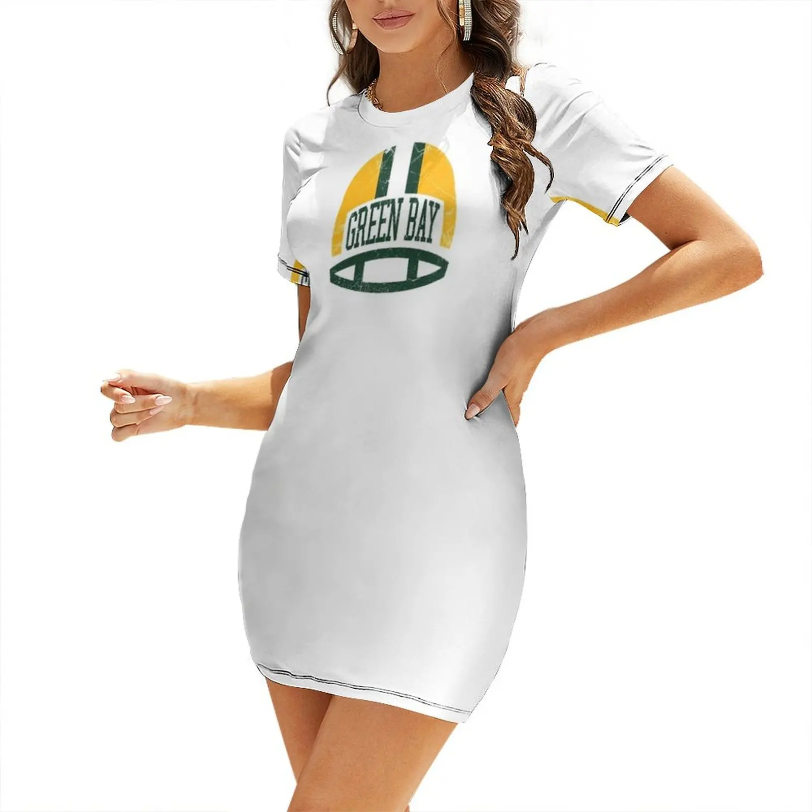 

Green Bay Retro Helmet - White Short Sleeved Dress summer dresses ladies 2024 Long dress