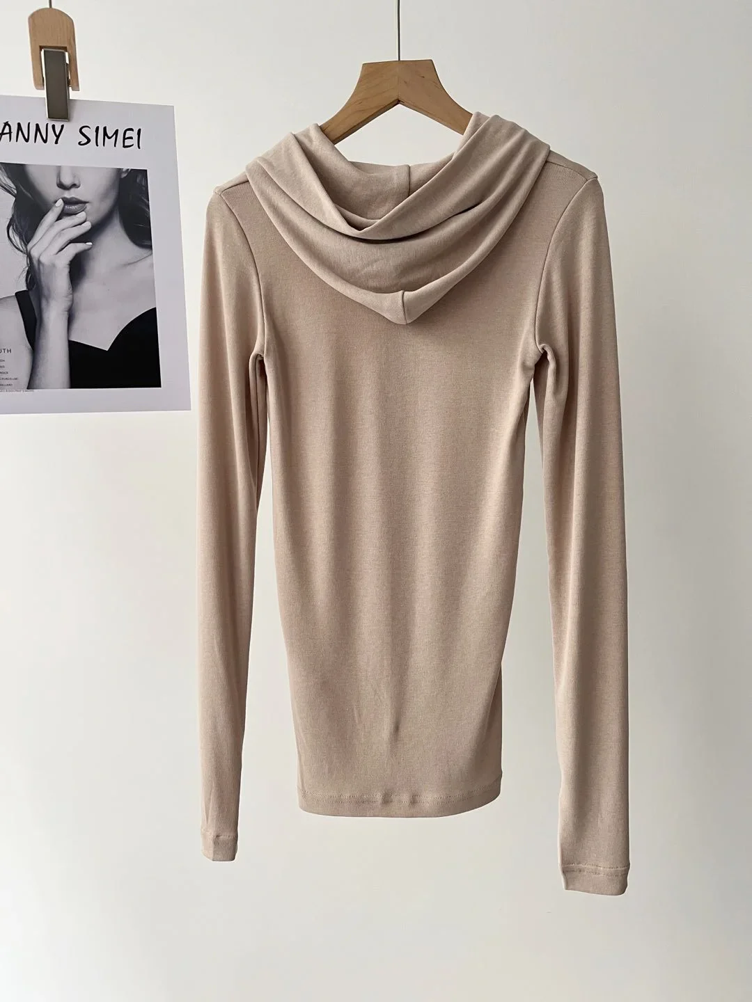 Women's Slim-Fit Half-Plate Hoodie Oatmeal Spring 011