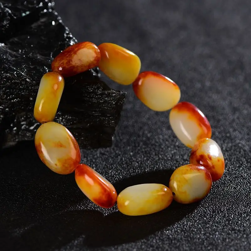 Hotan Stone , - Sheep Fat And White Jade Bracelet, Red-Skinned, Unisex, Handheld