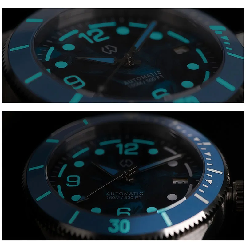 WISHDOIT montre mécanique NH35 de Style classique pour hommes cadran en Fiber de carbone 150 profondeur montre de plongée avancée étanche