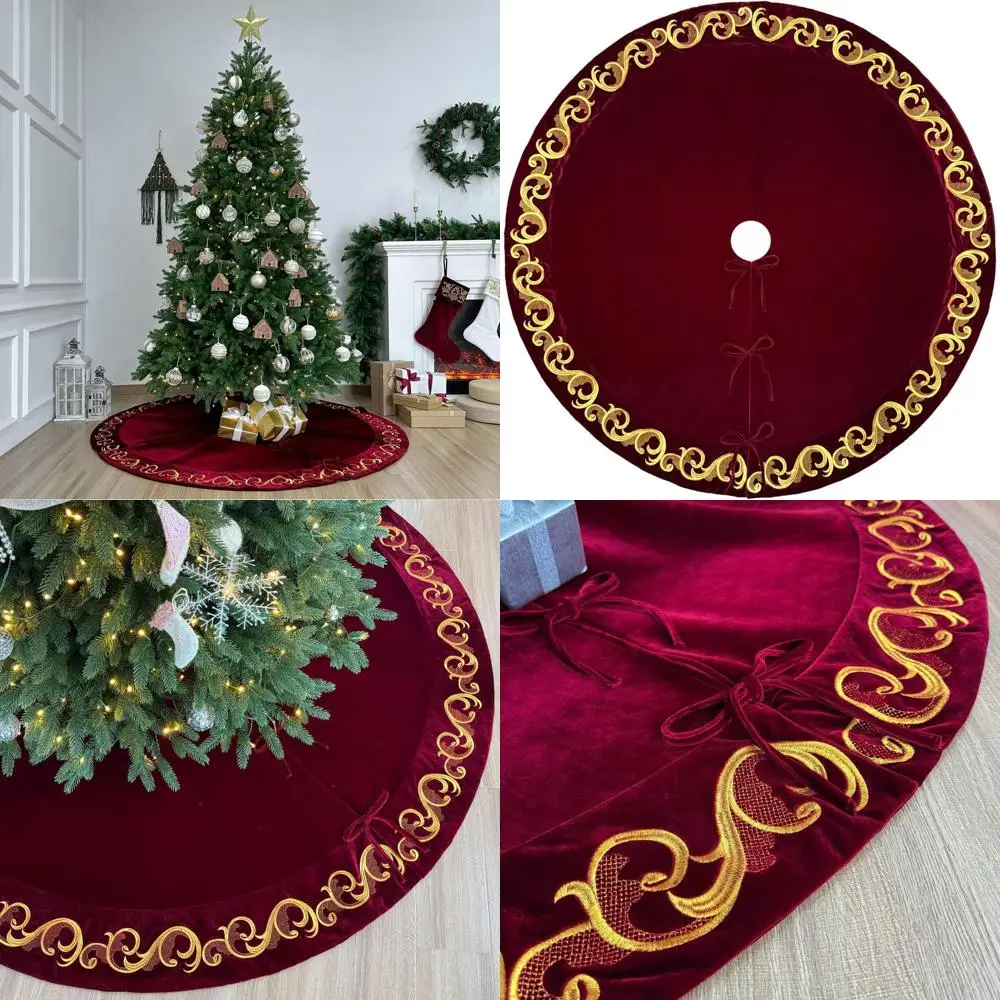 

Бордовая бархатная юбка-рождественская елка с золотой вышивкой и кружевными завязками