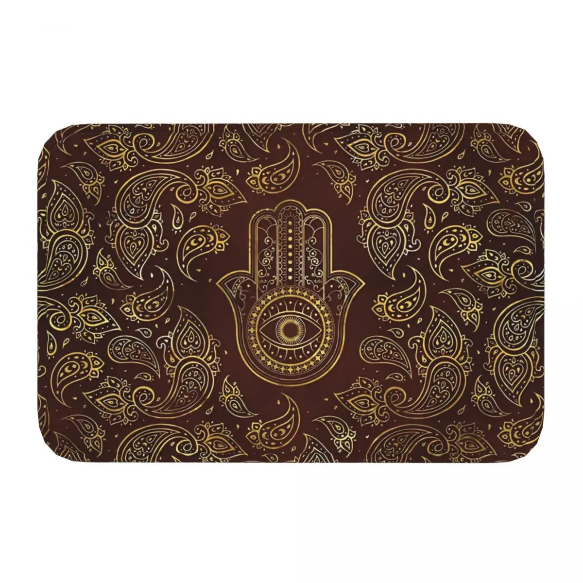 Decorative Paisley Background Hamesh Hamsa Hand Peace Non-Slip Carpet Doormat Bedroom Kitchen Mat Entrance Door Decor Rug