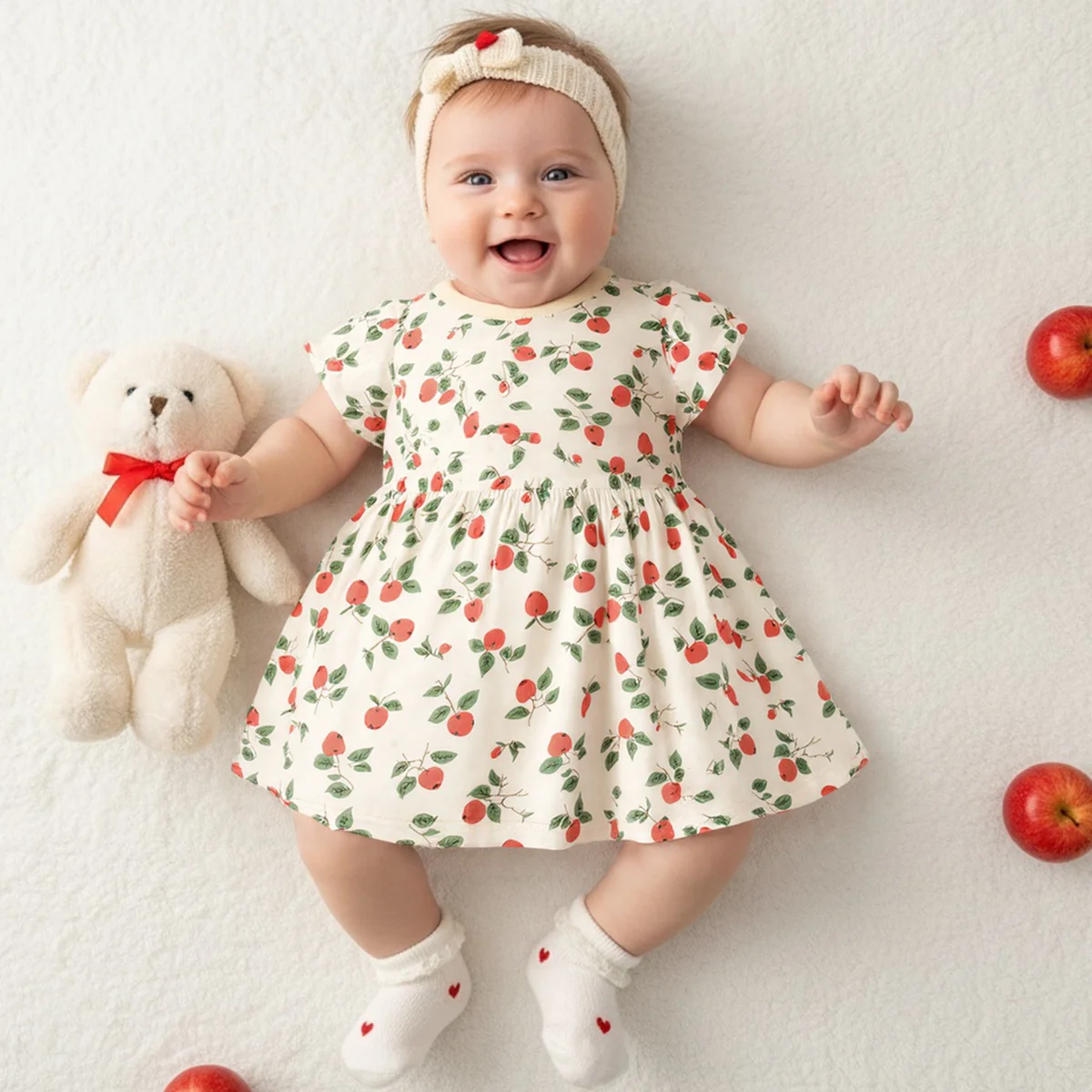 Sanlutoz Cotton Little Kids Dresses Summer Fruits Pattern Clothes Baby Girls Cute Dresses Print