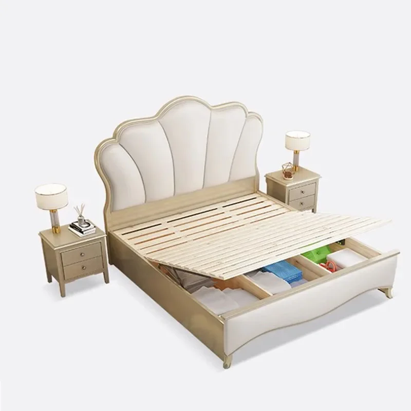 Aesthetic Bedroom Double Bed Nordic Queen Size Salon Twin King Double Bed White Luxury Modern Cama Matrimonial Home Furniture