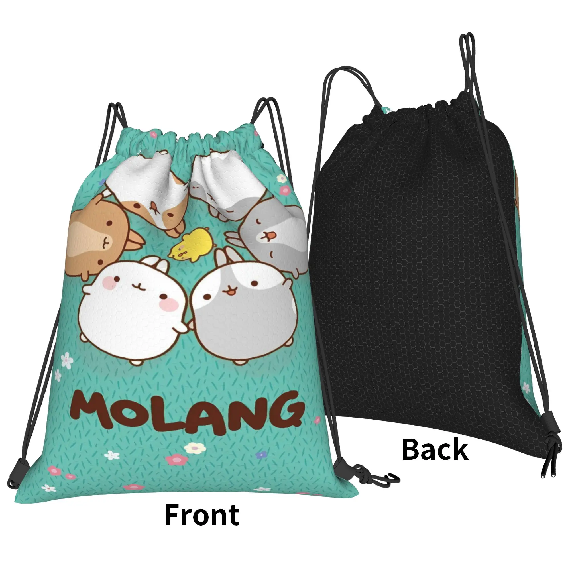 Molang Cartoon Drawstring Bag  Retro Gym Fitness Backpack For Women Foldable Sackpack String Bags
