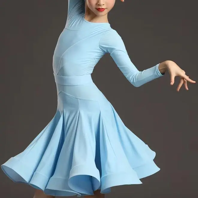 

Профессиональное конкурсное платье для девочек для латиноамериканских танцев, с пышной юбкой для тренировок и выступлений в стиле ча-ча.