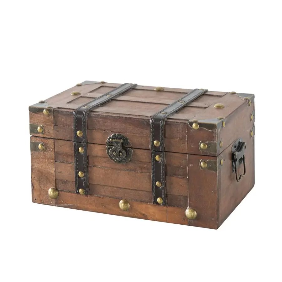 

Alexander Small Wooden Treasure Chest 11 x 7 x 5.5, Wood Storage Box with Hinged Lid, Decorative Trunk for Keepsakes, Vintage Pi