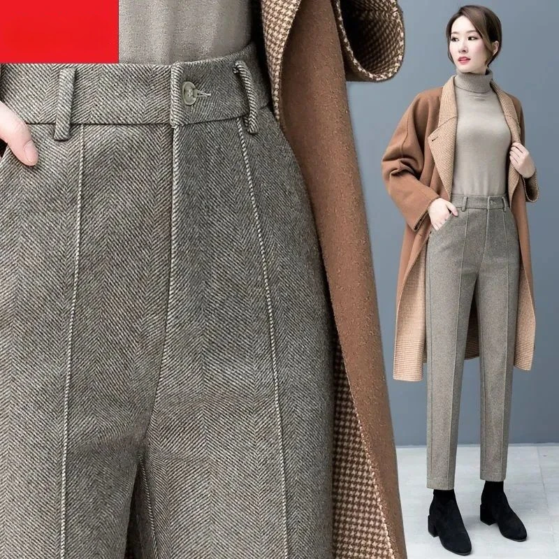 

Woolen Pants Women's Winter 2024 New High-waist Wide-leg Loose Casual Straight-leg Wool Fall Mopping Trousers Q570