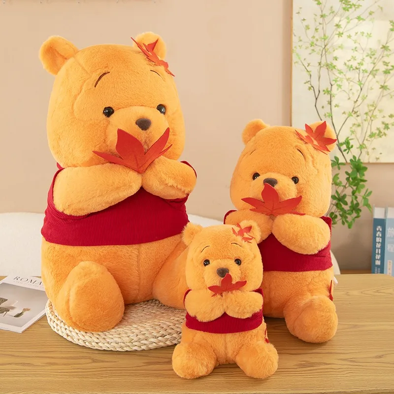 New Disney Kawaii Plush Toy Big Winnie The Pooh Bear Stuffed Doll Maple Leaf Cute Filled Animal Kids Birthday Gift Pillow Prize