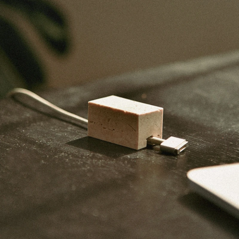 Travertine Cord Organizer or Holder, Cable Management, Wire Keeper for Nightstand and Desk,Stone Cube Cord Strap