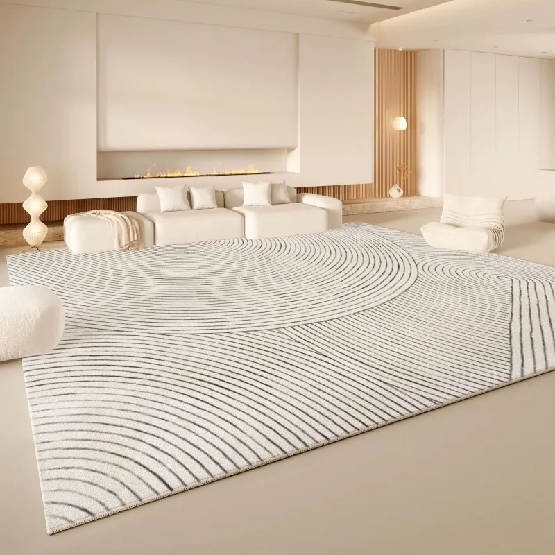 VIKAMA Nordic Concentric Circle Area Rug Minimalist Curved Striped Non Slip Washable Carpet Mat Living Room Bedroom Decor