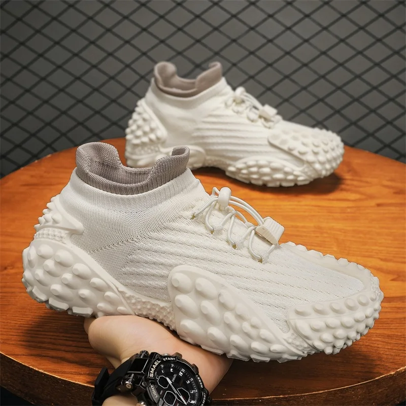 

Мужские летние дышащие кроссовки больших размеров с точечным узором, на толстой подошве, увеличенной высоты, низкие, без шнурков, из дышащей сетки, повседневные