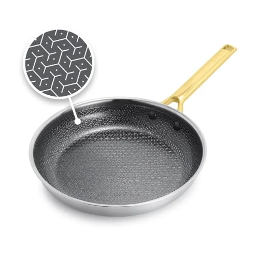 Hybrid 10" Nonstick Stainless Steel Frying Pan Skillet APEX Tri-Ply Thermobond PFAS-Free Ceramic Cookware Induction and All Coo