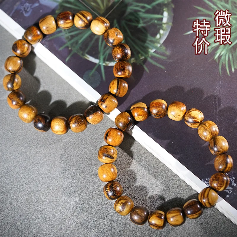 Slightly Imperfect Indonesian Agarwood -Style Bead Single-Strand Bracelet, Wooden Beads with a Clear Fragrance, Old Material