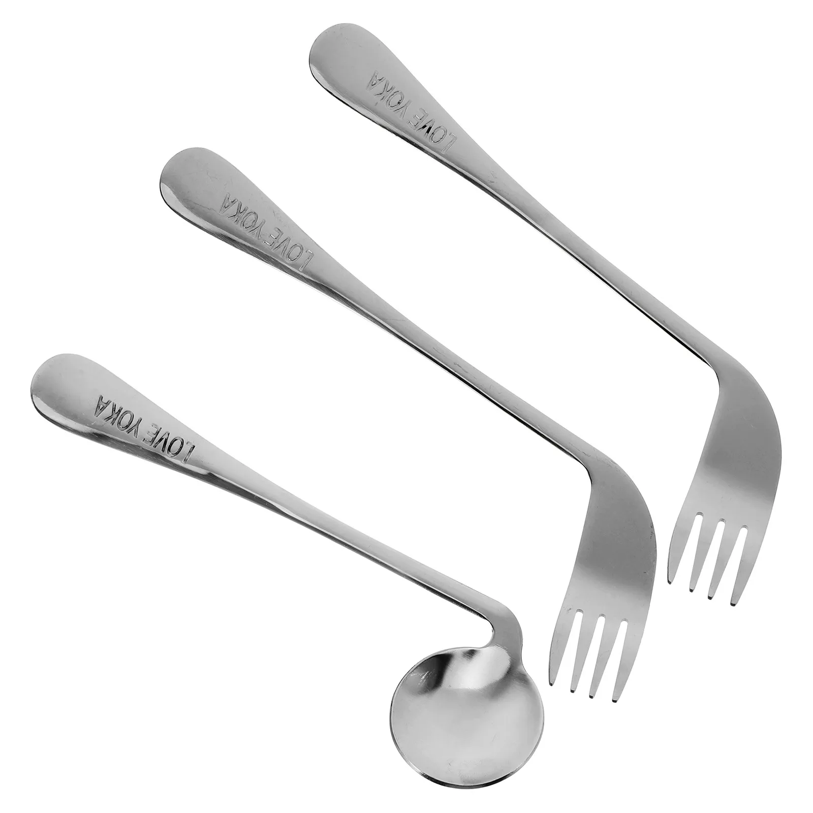 

1 Set Angled Spoon Fork Feeding Utensil For Elderly Disabled Patients Stainless Steel Lightweight Ergonomic Design Self-Feeding