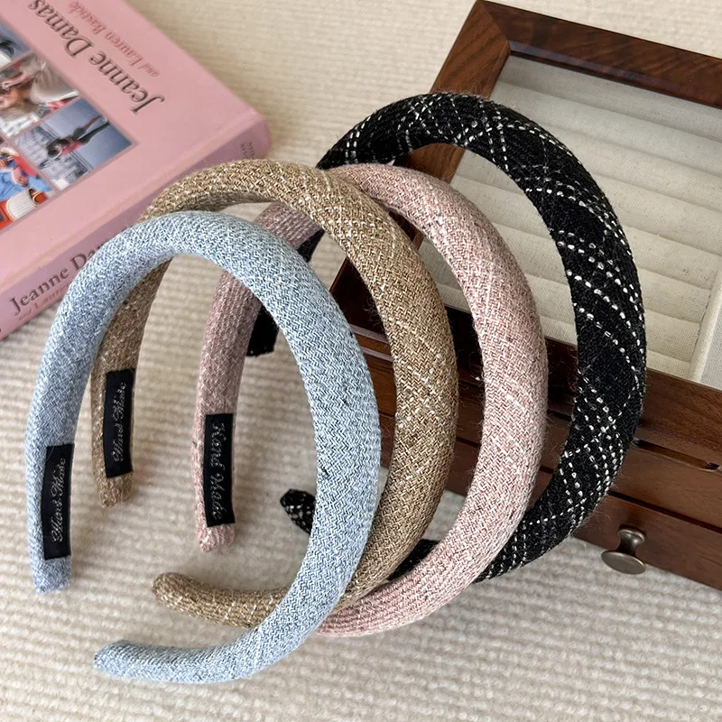 Autumn New Small Fragrant Style Tweed Plaid Sponge Headband for Woman Girls Elegant Hair Hoop Hair Band Fashion Hair Accessories