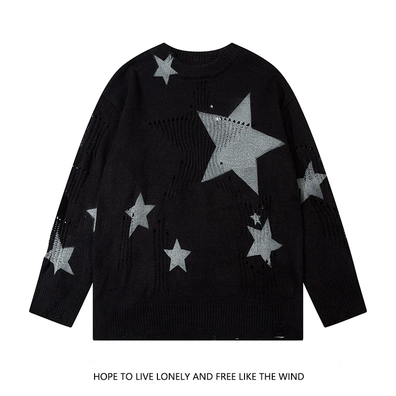 

Winter Harajuku Sweater Mens Streetwear Knit Sweater Casual American Knitted Sweater Men Geometric Star Pullover Unisex Hipster