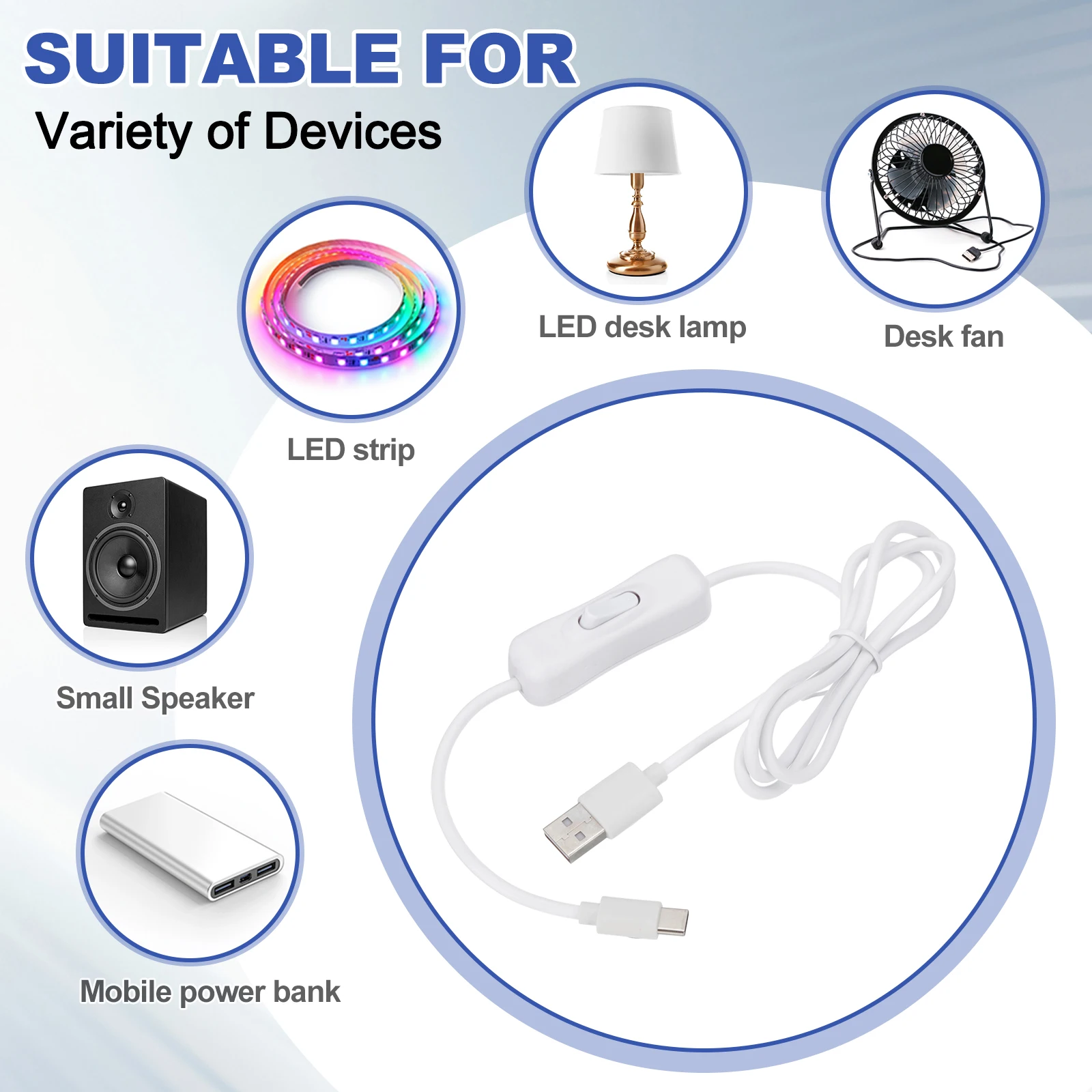 1/2Pcs 1/1.5/2m USB Extension Cable with on Off Switch Type C to USB Male Data Support Power Supply Cord 4Core Wire for Lamp Fan